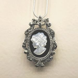 Victorian 925 Marcasite M.O.P Onyx Cameo
